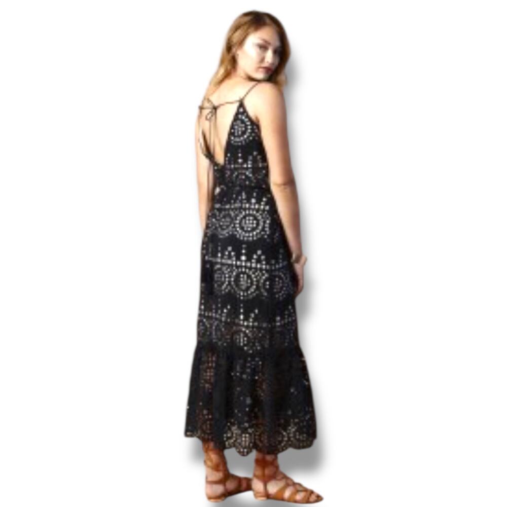 Winston White Strappy Eyelet Lace Maxi SunDress Sz XS Black Pirate Boho